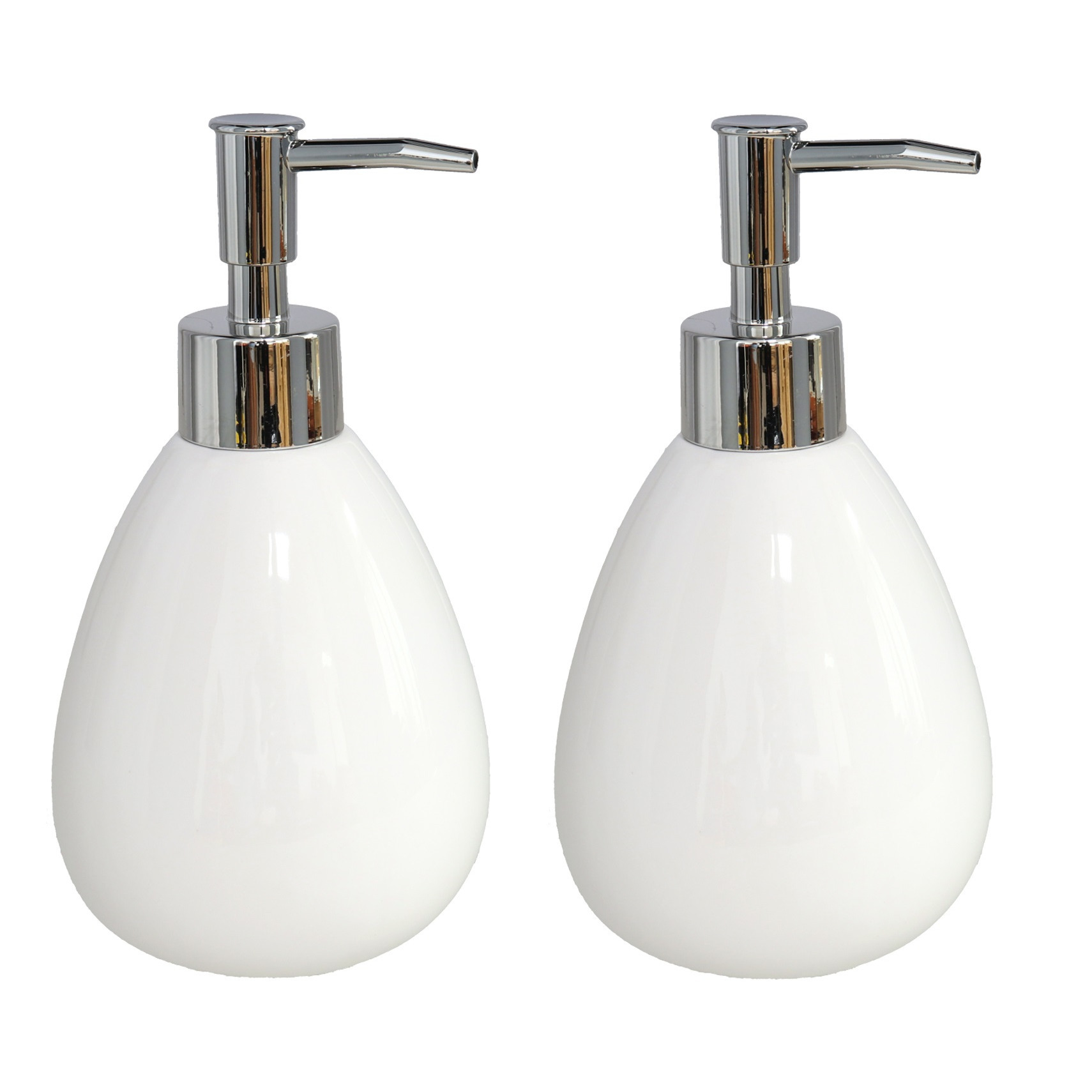 2x stuks zeeppompjes/zeepdispensers keramiek wit 350 ML -