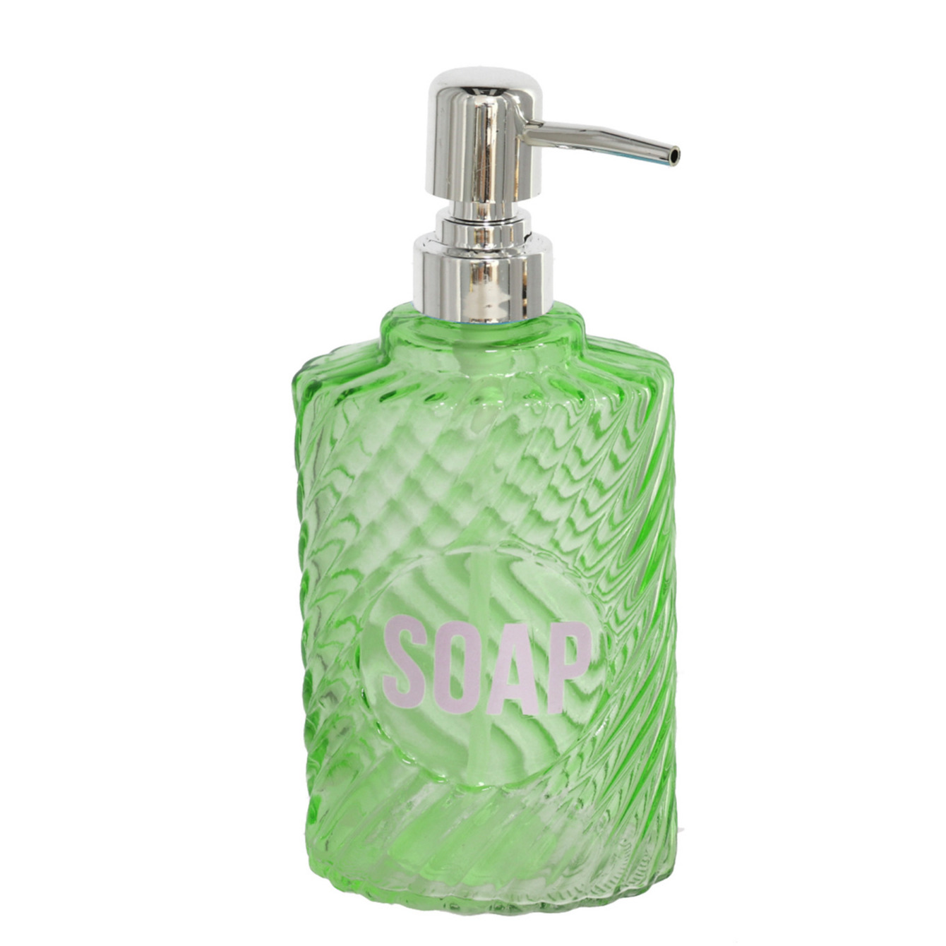 Zeeppompje/zeepdispenser appeltjesgroen van glas 500 ml -