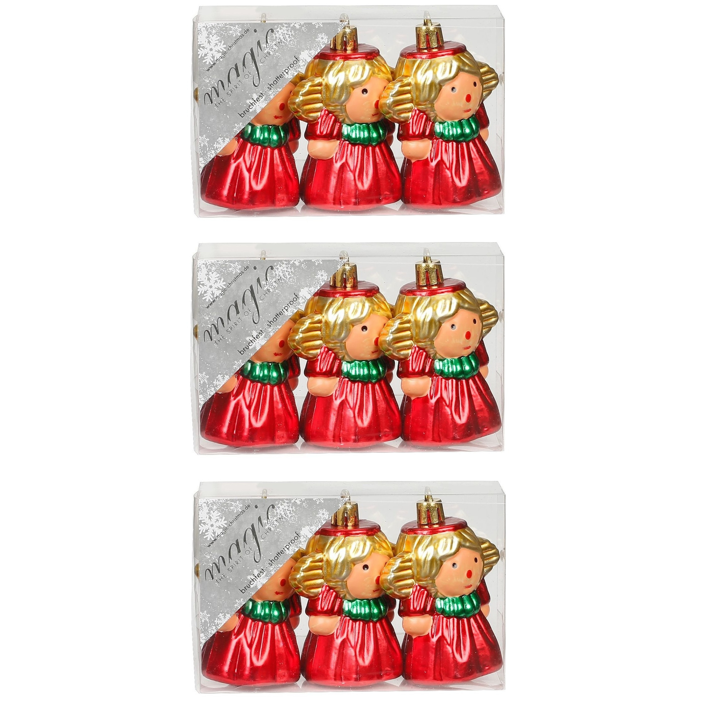 12x stuks kunststof kersthangers engeltjes rood 8 cm kerstornamenten -