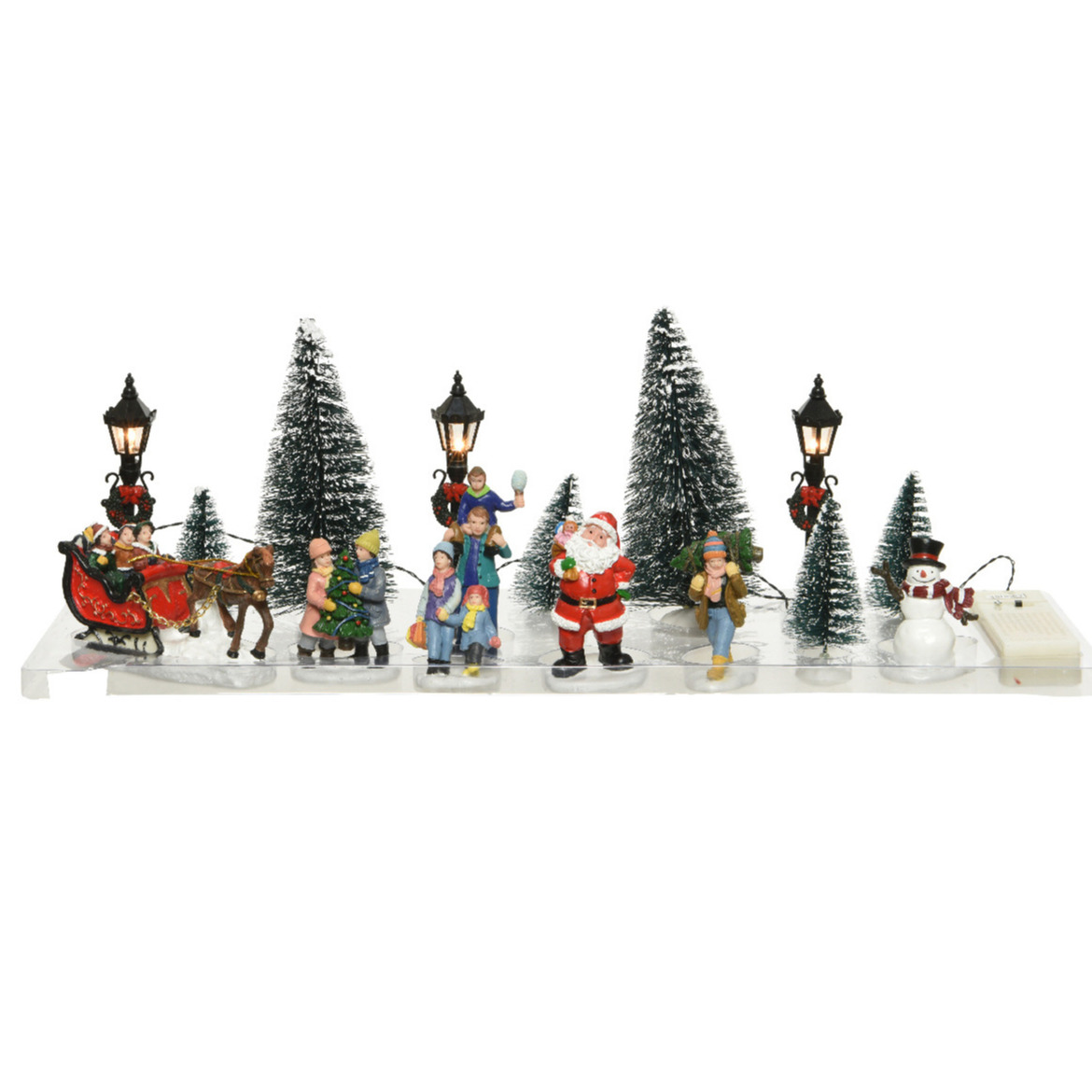 Kerstdorp figuurtjes - set 16-delig - met led verlichting - poppetjes - kerstboom -
