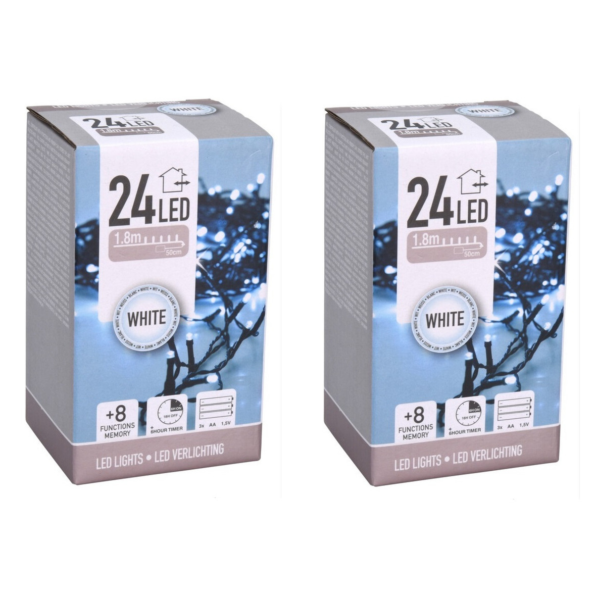 Set van 4x stuks kerstverlichting op batterij helder wit buiten 24 lampjes -
