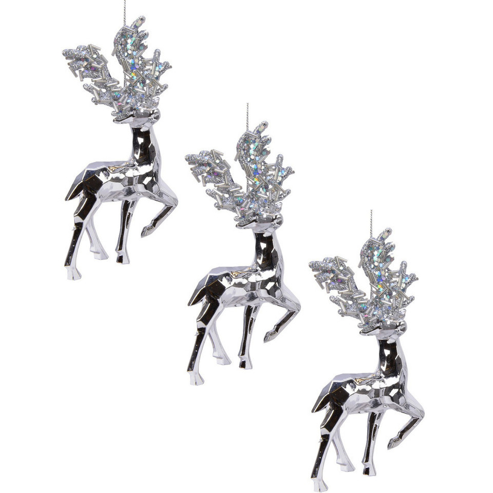 10x Kerstboomhangers zilveren rendieren 16 cm kerstversiering -