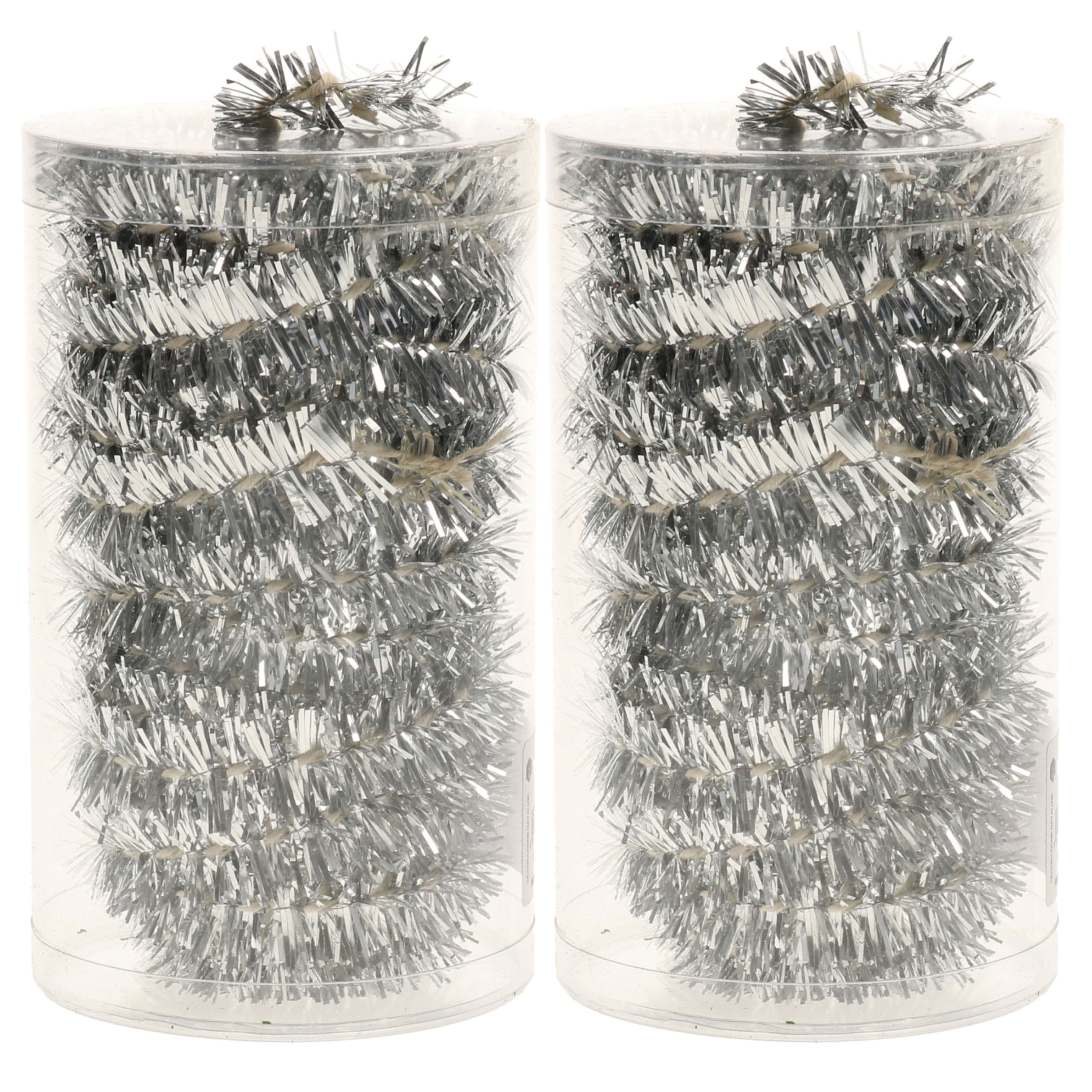 2x stuks folie tinsel slingers/guirlandes zilver 20 meter kerstslingers -