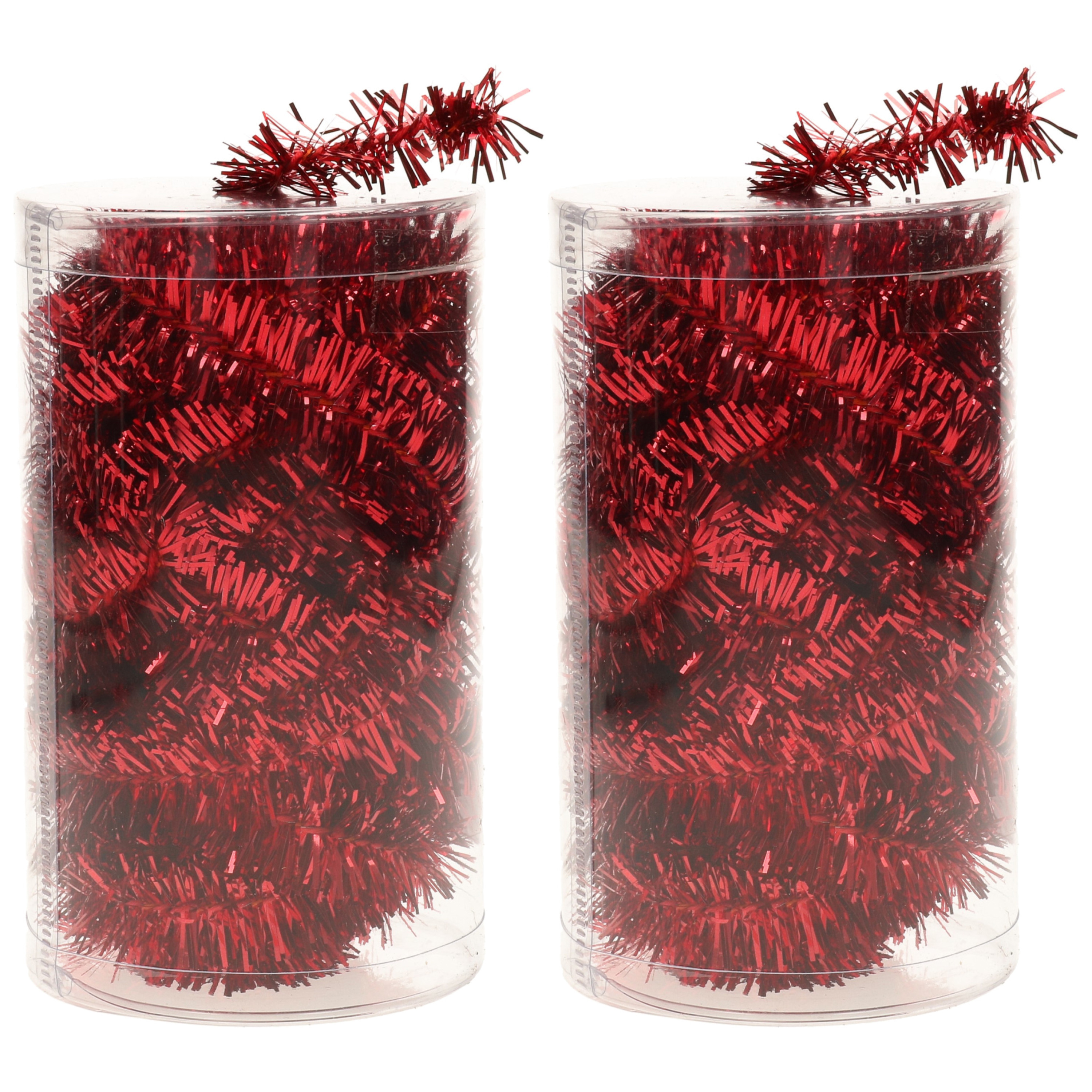 2x stuks folie tinsel slingers/guirlandes rood 20 meter kerstslingers -