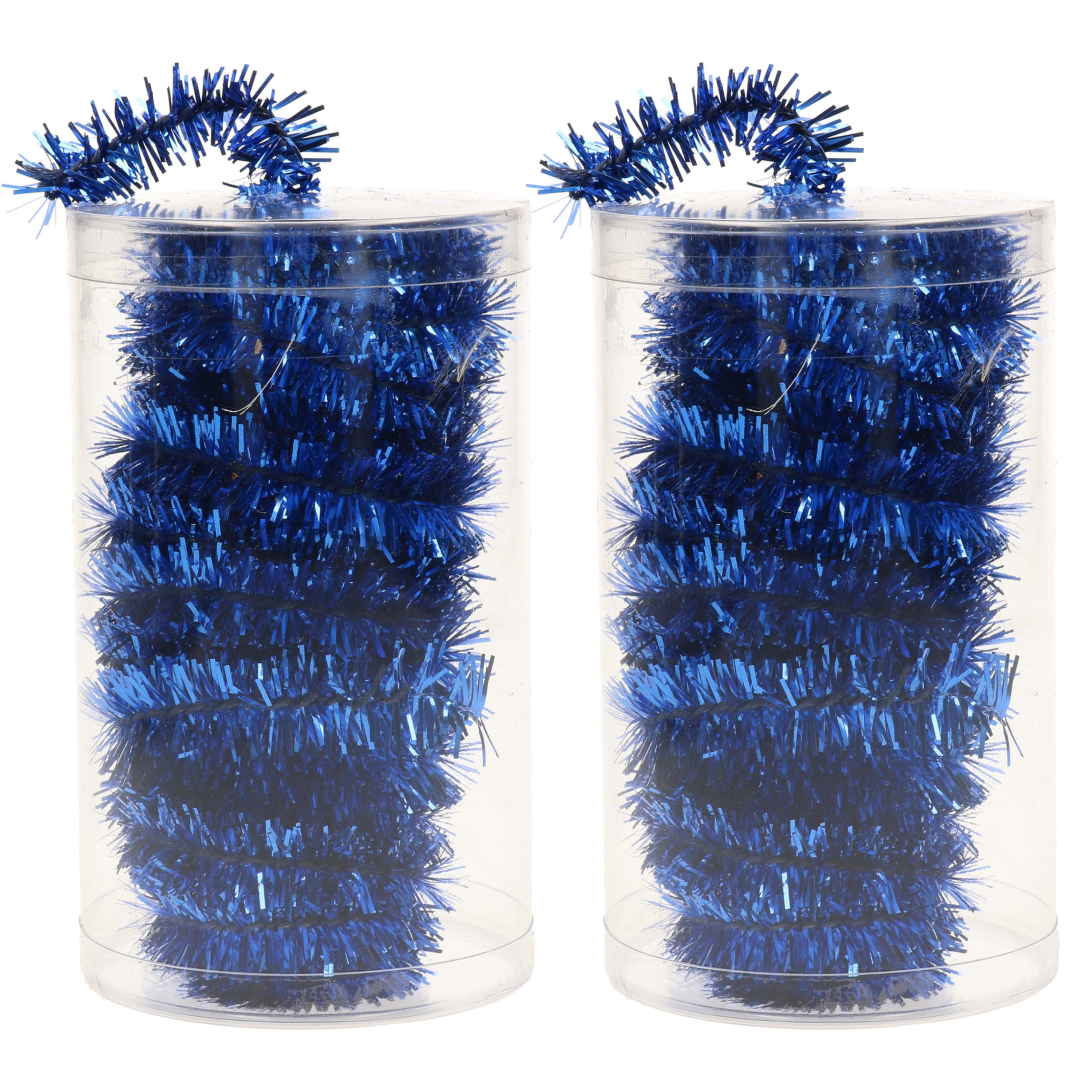 2x stuks folie tinsel slingers/guirlandes blauw 20 meter kerstslingers -