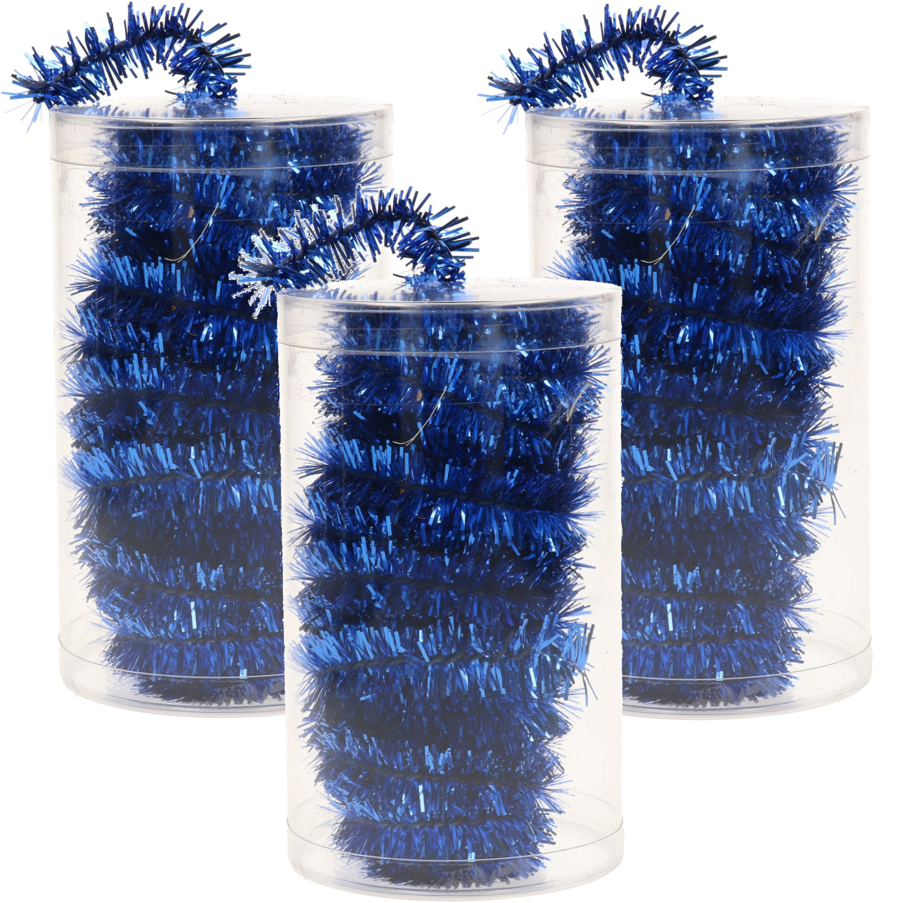 3x stuks folie tinsel slingers/guirlandes blauw 20 meter kerstslingers -