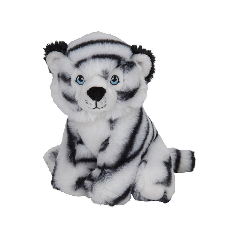 Nature Planet pluche knuffel witte tijger - 16 cm - wilde dieren knuffels -