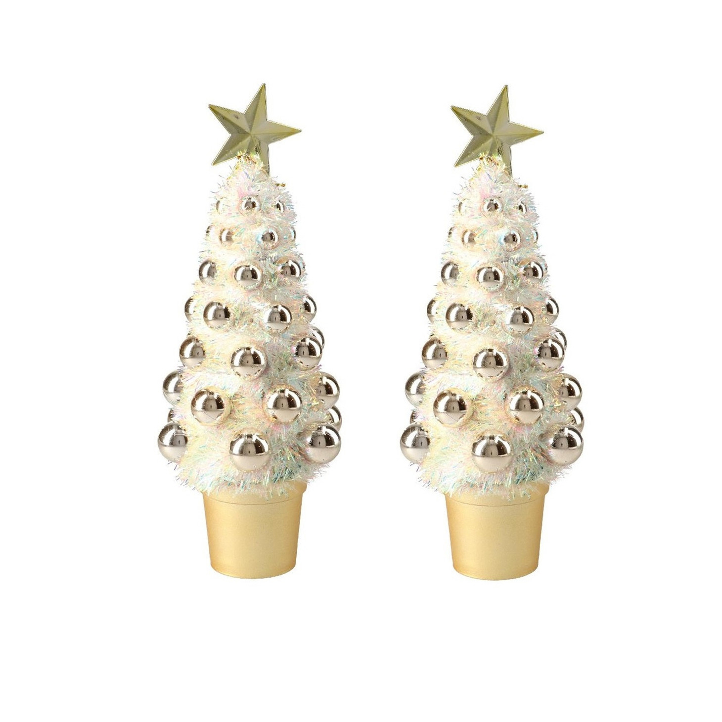2x stuks complete mini kunst kerstboompje/kunstboompje goud met kerstballen 29 cm -