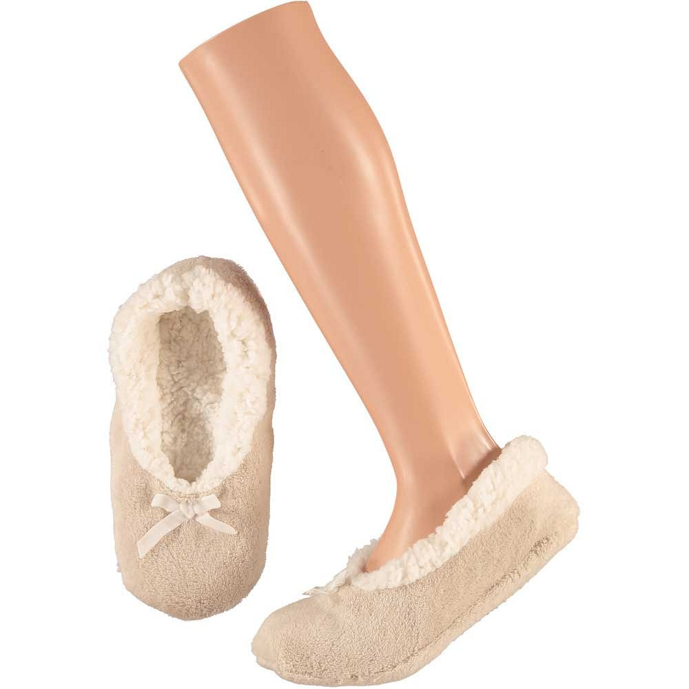Apollo - Dames Ballerina winter sloffen/pantoffels - beige - maat 40-42 - laag model 40/42 -