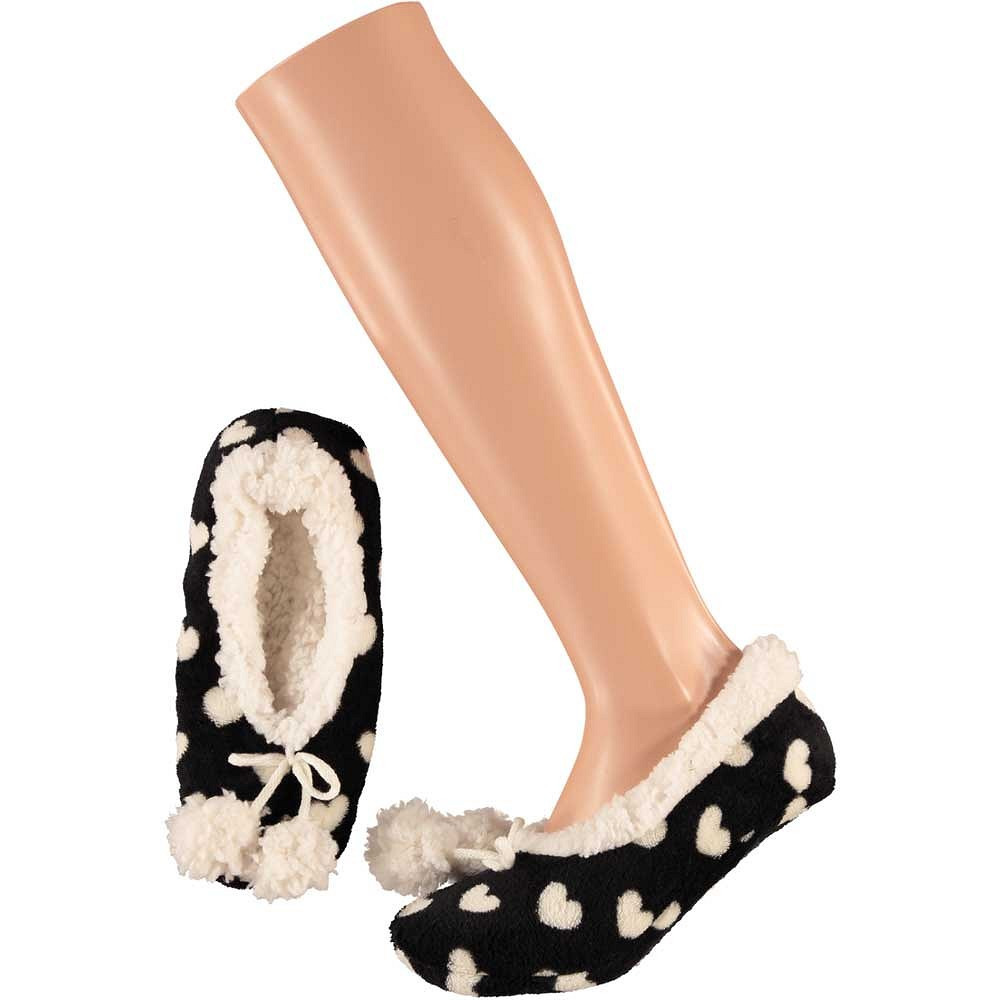 Meisjes ballerina sloffen/pantoffels zwart met witte hartjes maat 28-30 28/30 -