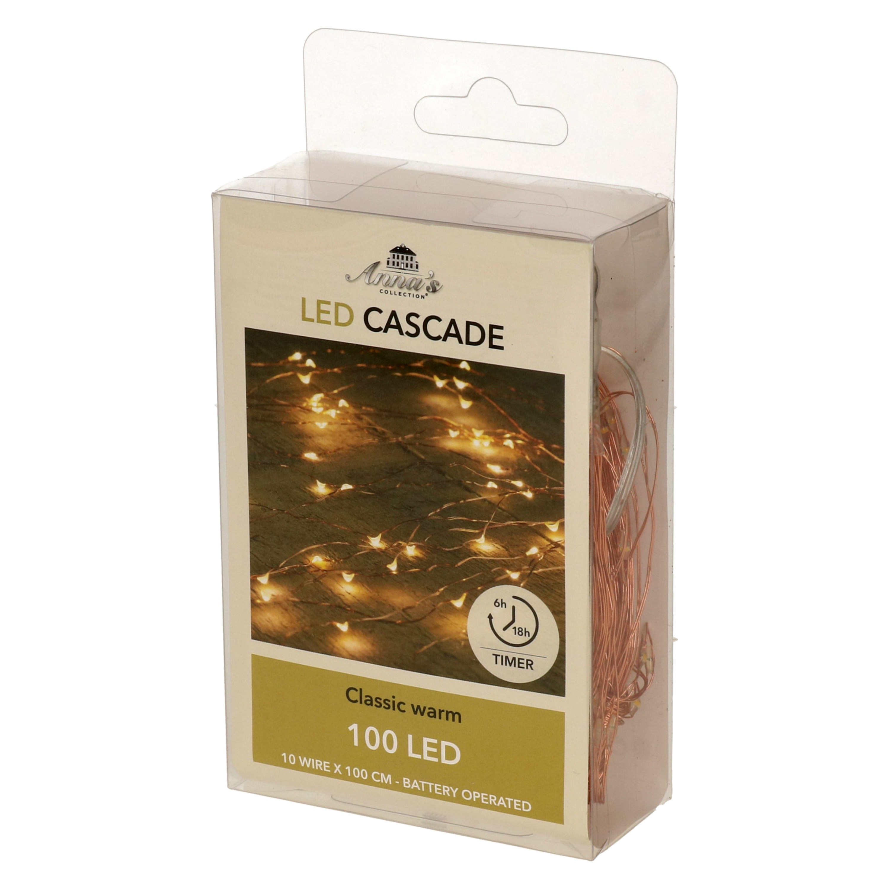 Cascade draadverlichting lichtsnoer met 100 lampjes classic warm wit op batterijen -
