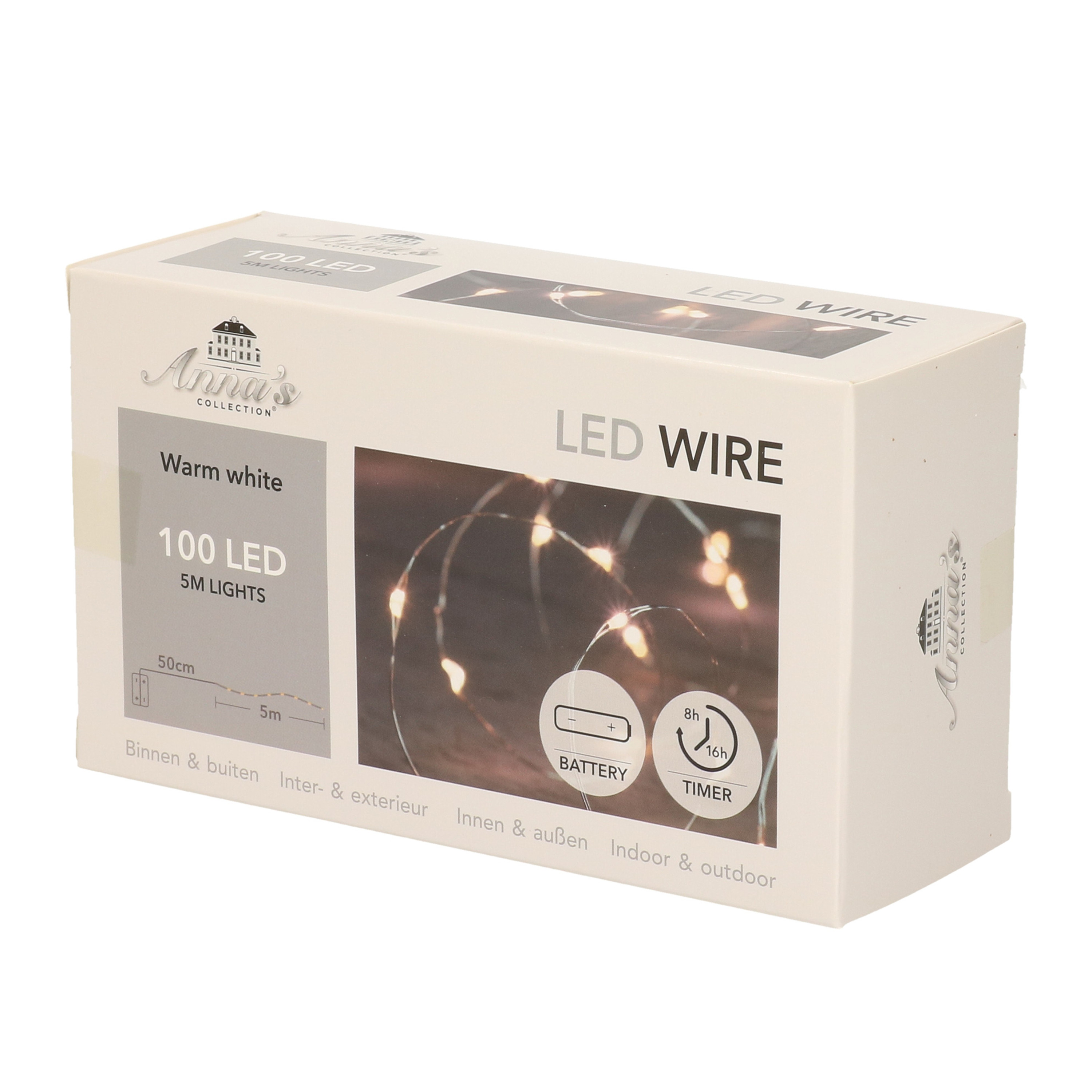 Draadverlichting lichtsnoer met 100 lampjes warm wit op batterij 500 cm -