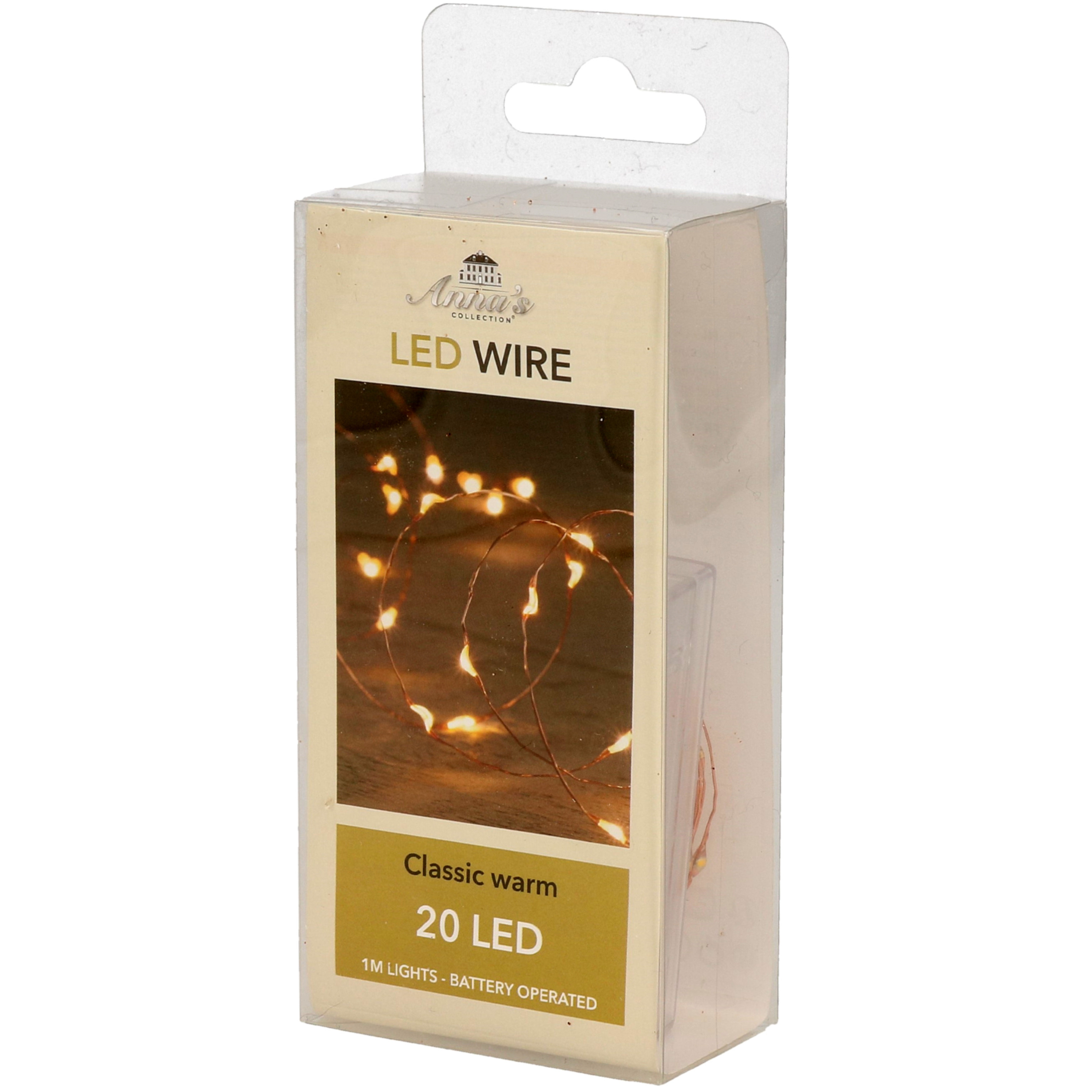 Draadverlichting - lichtsnoer - 20 led lampjes - warm wit - 100 cm - op batterij -