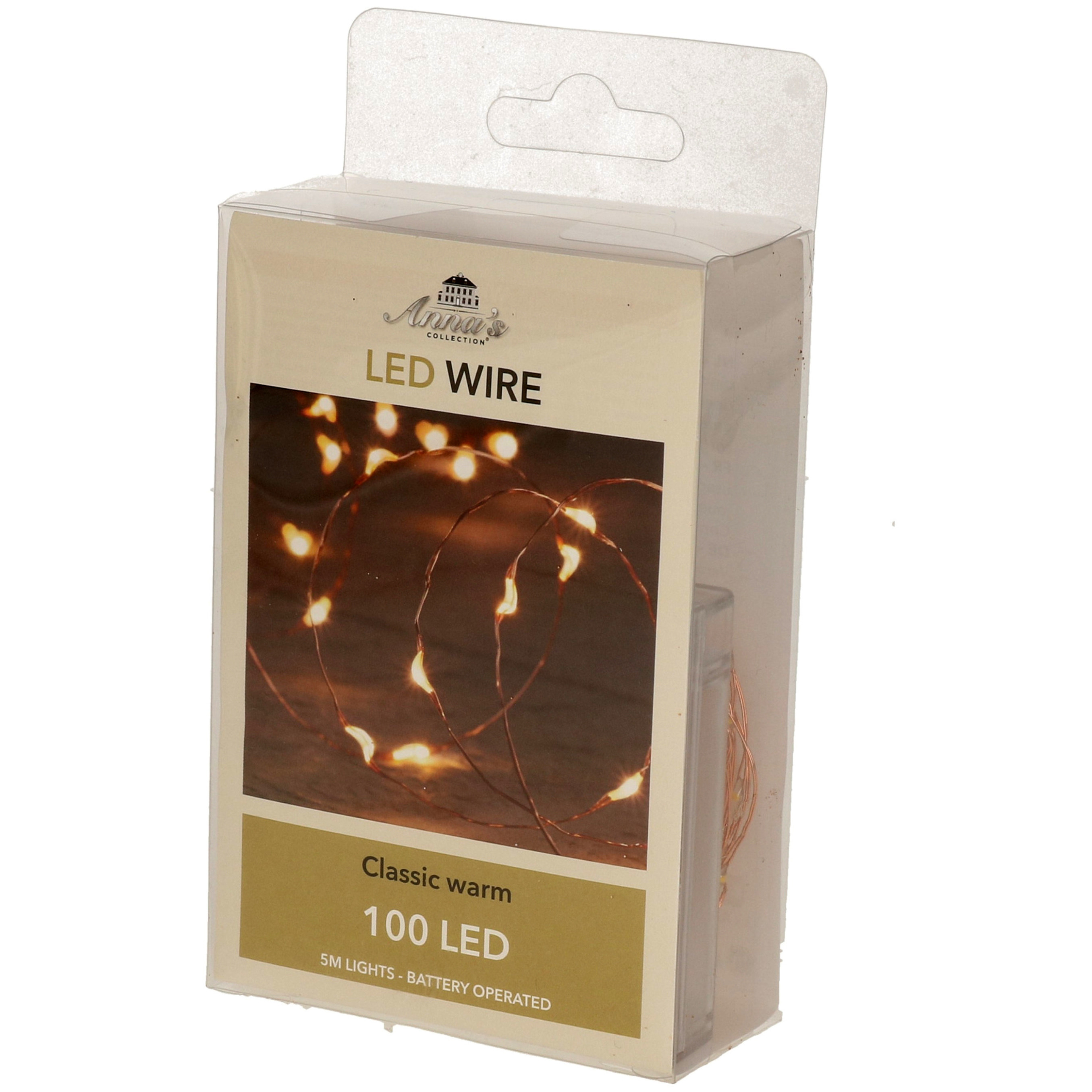 Draadverlichting lichtsnoer met 100 lampjes classic warm wit op batterij 500 cm -