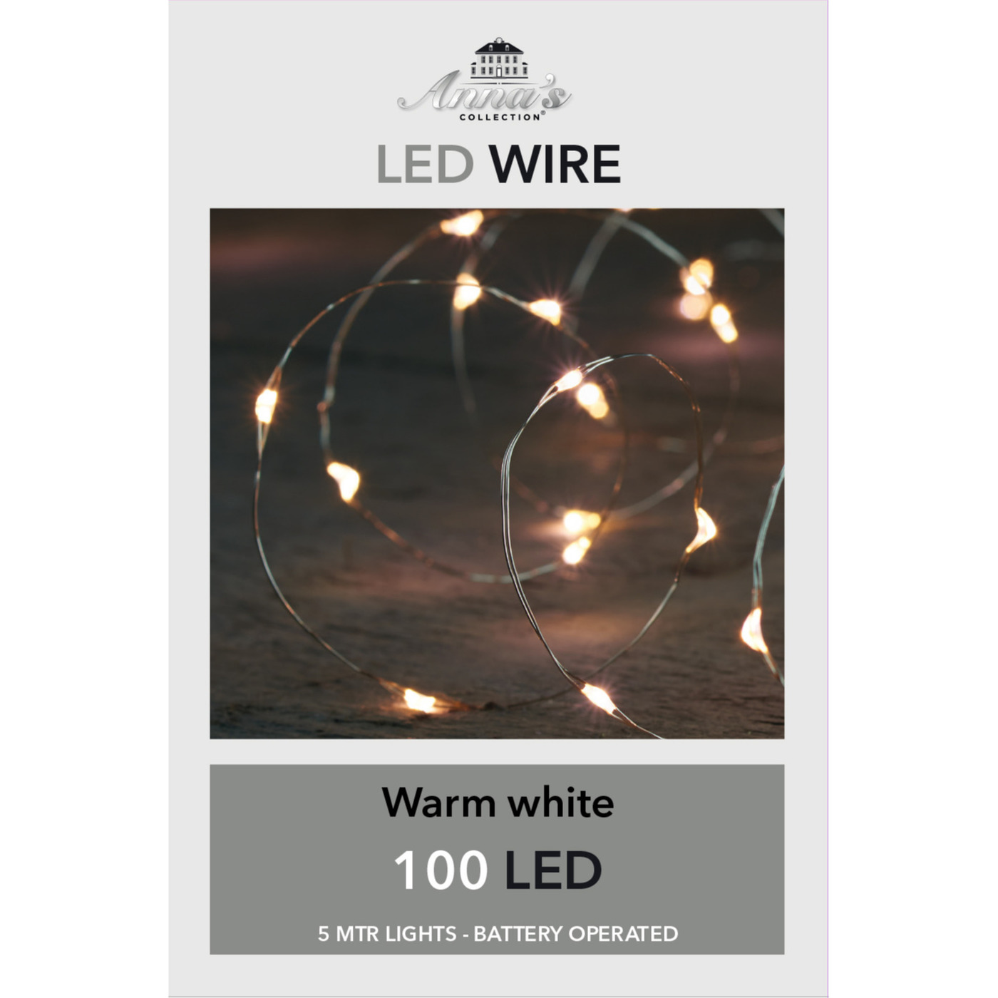 Draadverlichting - lichtsnoer - 100 led lampjes - warm wit - 500 cm - batterij -