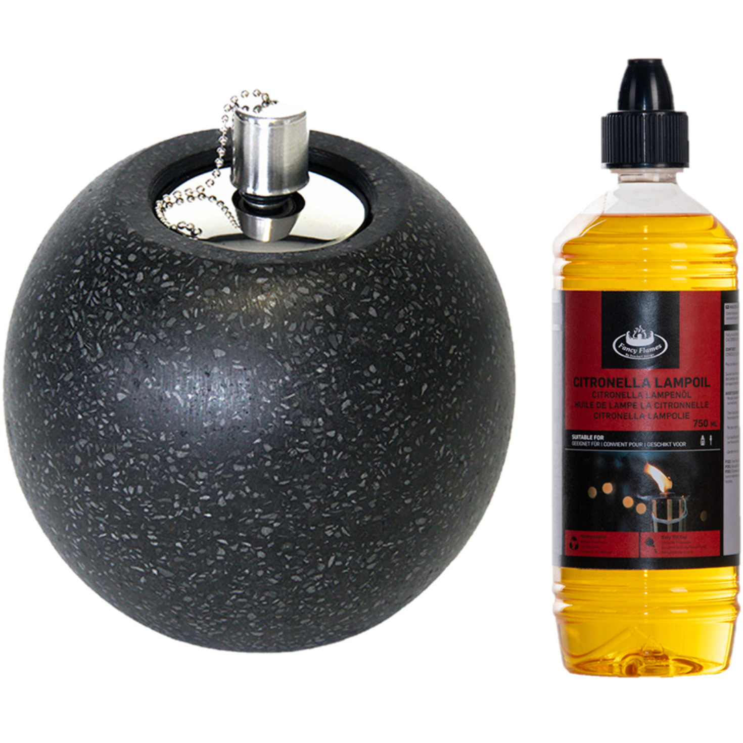 Tuimeltoorts/olielamp - zwart - met bio citronella lampenolie - citrusgeur -