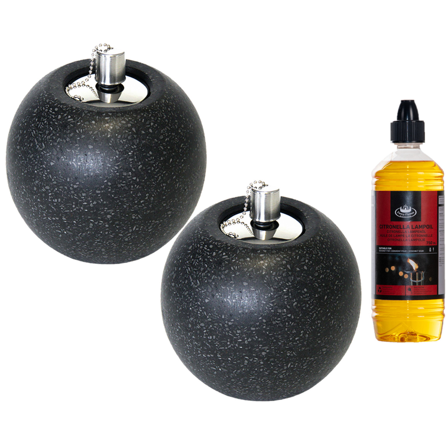 Tuimeltoorts/olielamp - zwart - 2x - met bio citronella lampenolie - citrusgeur -