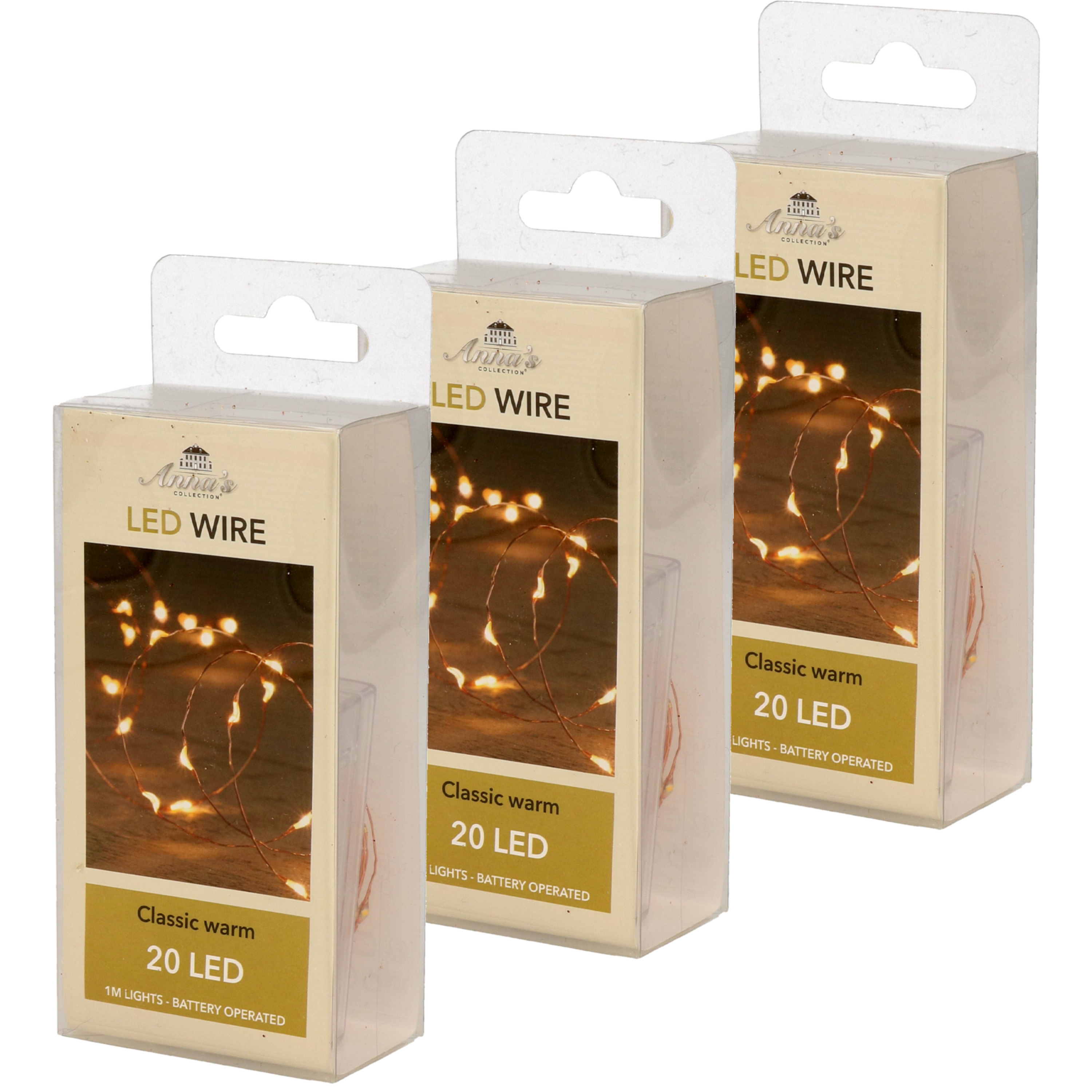 Draadverlichting - Set van 6x stuks - lichtsnoer - 20 led lampjes - warm wit - 100 cm - op batterij -