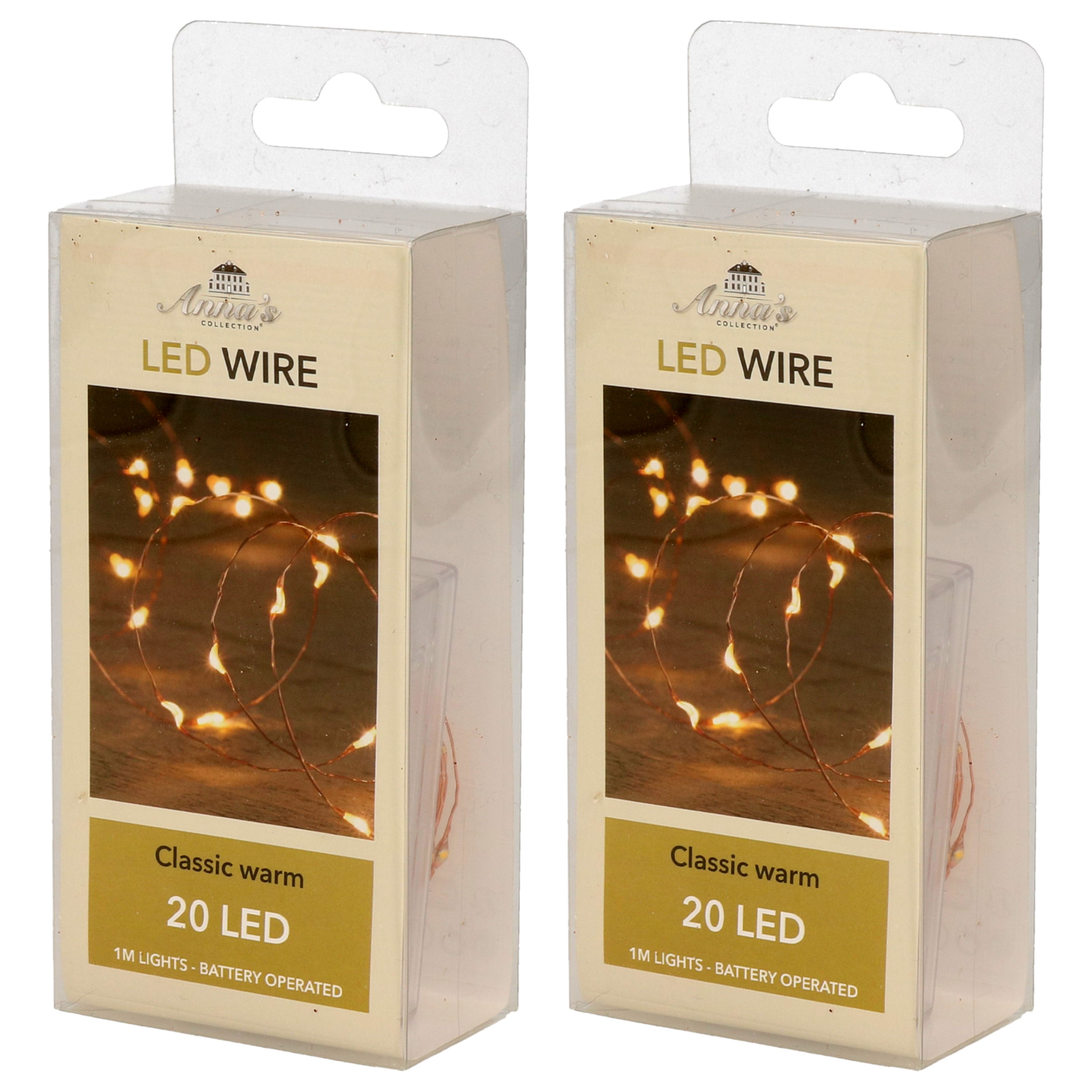 Draadverlichting - 2x - lichtsnoer - 20 led lampjes - warm wit - 100 cm - op batterij -