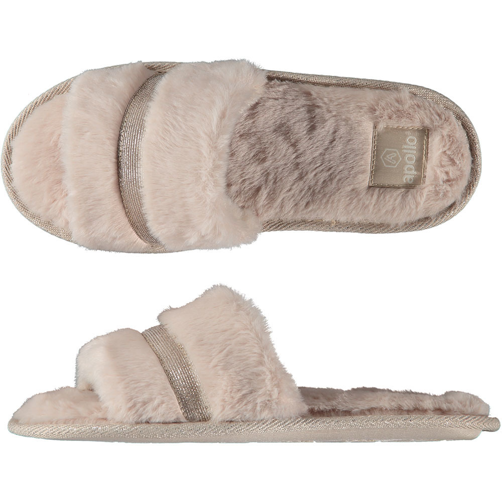 Dames huisslippers/instapsloffen/pantoffels met bont - beige - maat 41-42 41/42 -