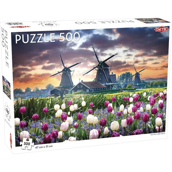 Tactic Puzzel Landscape: Old Mills and Tulips puzzel 500 stukjes
