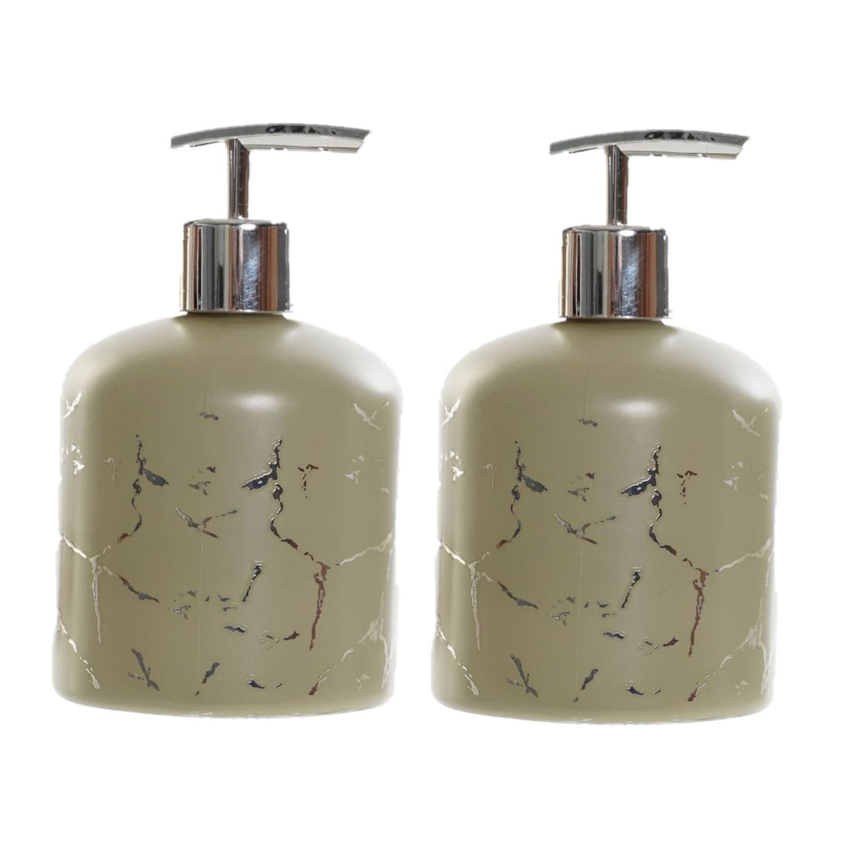2x stuks zeeppompjes/zeepdispensers kaki groen van glas 350 ml -