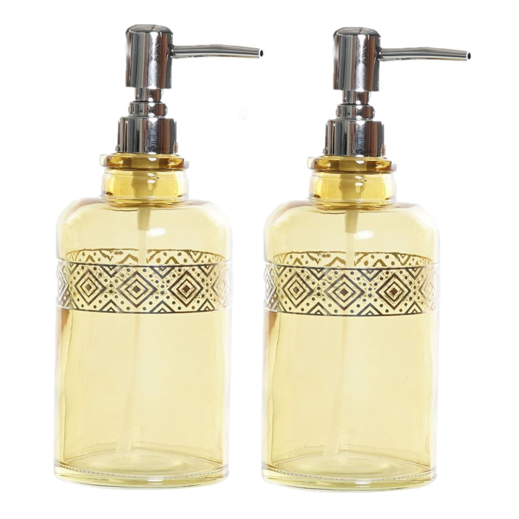 2x stuks zeeppompjes/zeepdispensers geel transparant van glas 400 ml -