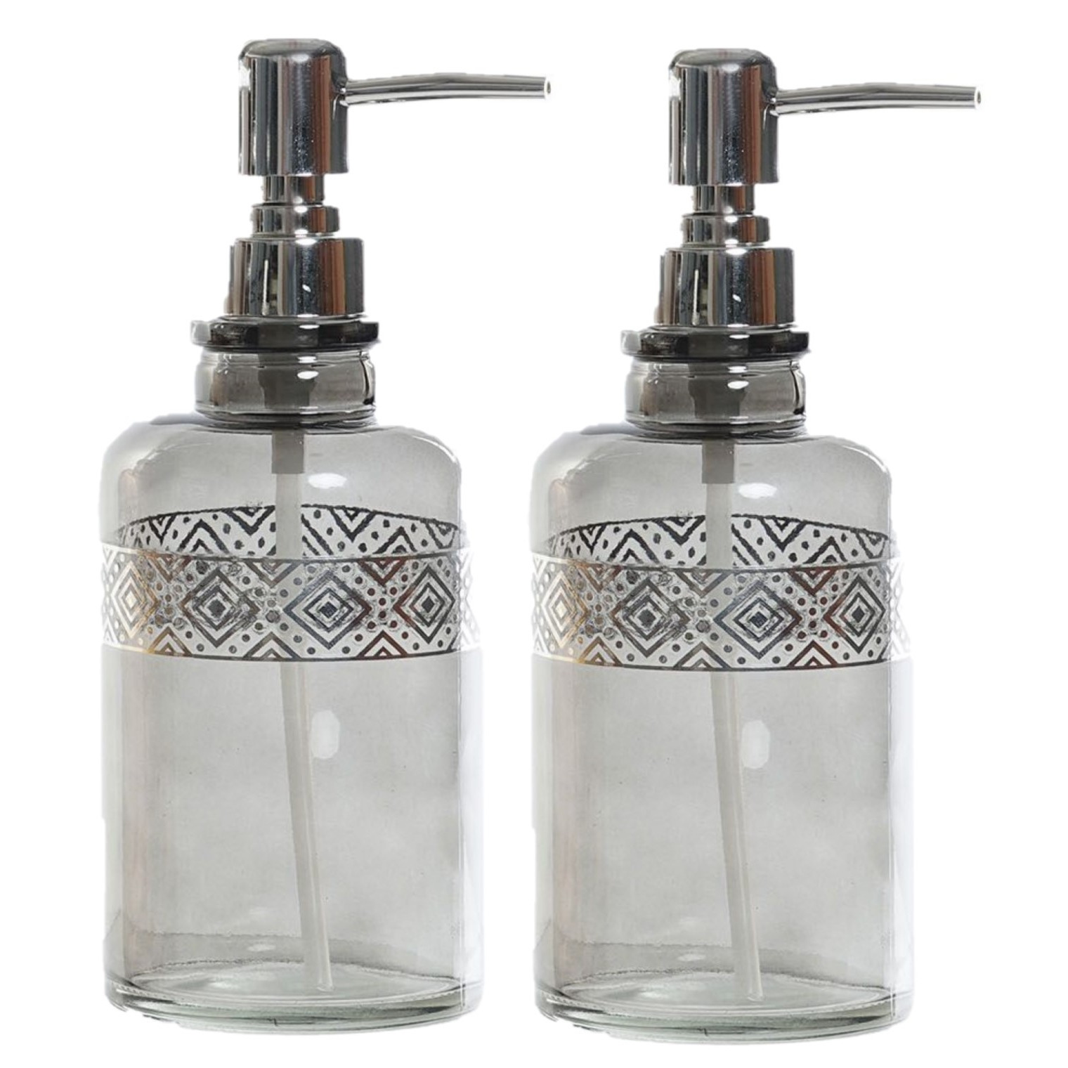 2x stuks zeeppompjes/zeepdispensers grijs transparant van glas 400 ml -