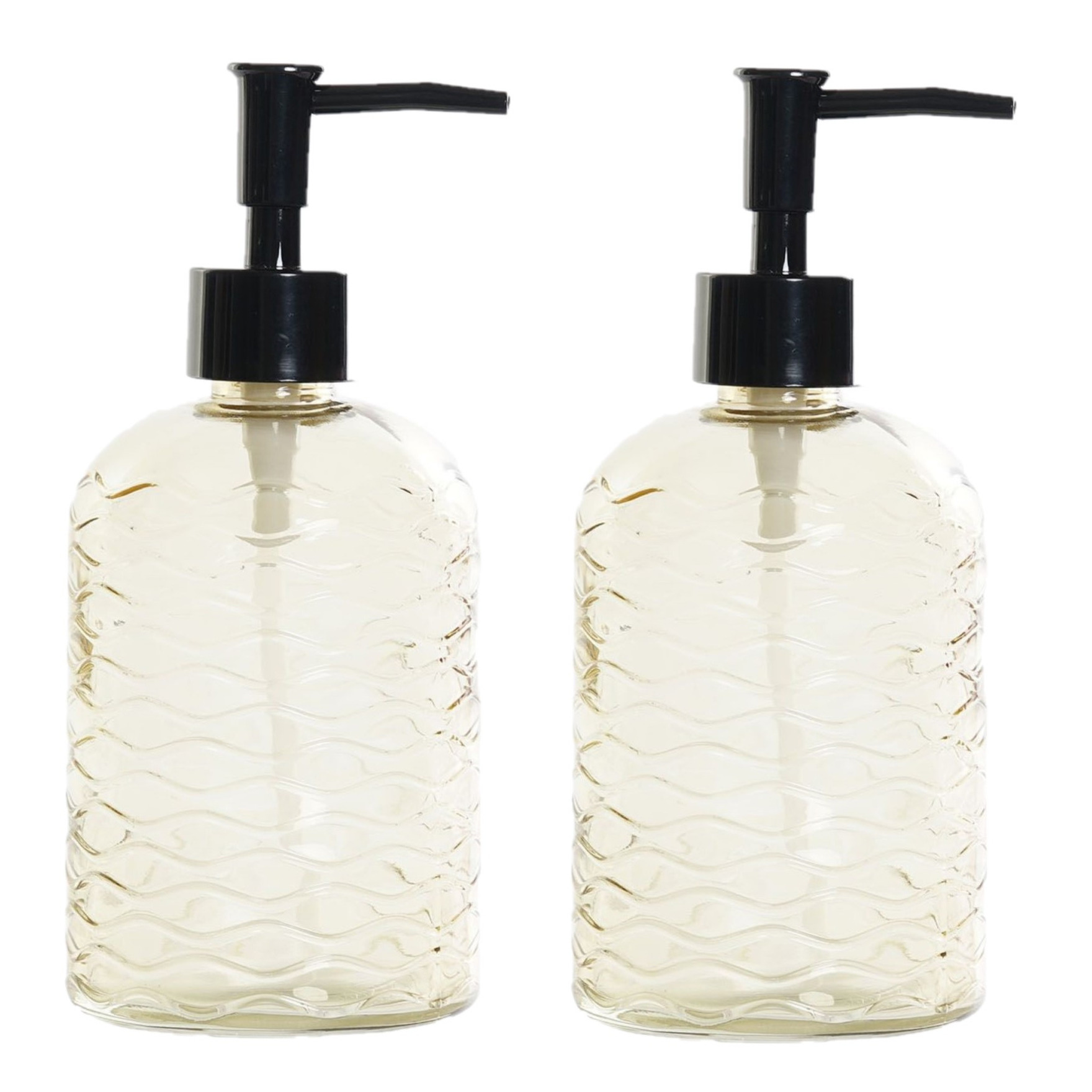 2x stuks zeeppompjes/zeepdispensers geel van glas 450 ml -
