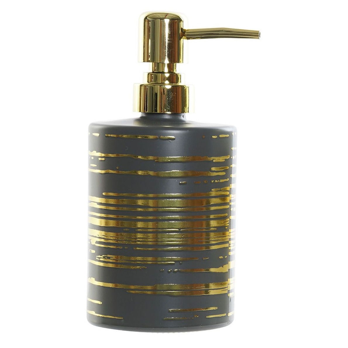 Zeeppompje/zeepdispenser grijs met gouden strepen van glas 450 ml -