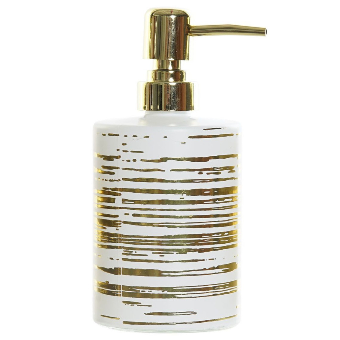 Zeeppompje/zeepdispenser wit met gouden strepen van glas 450 ml -