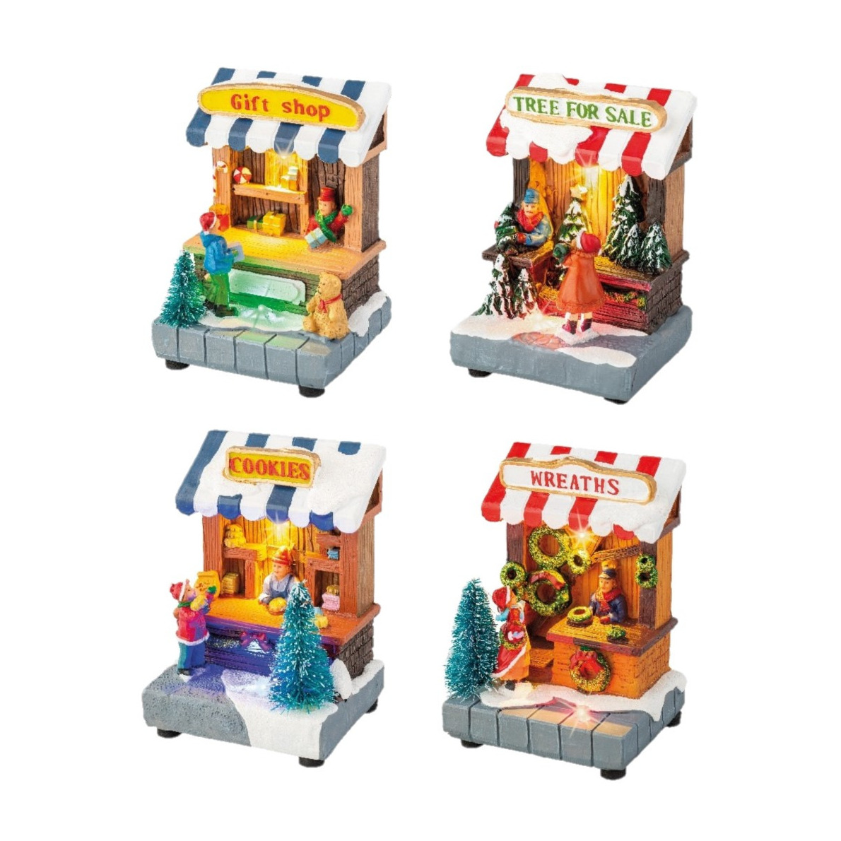 Set van 4x stuks Kerstdorp kersthuisjes met verlichting 11 cm -
