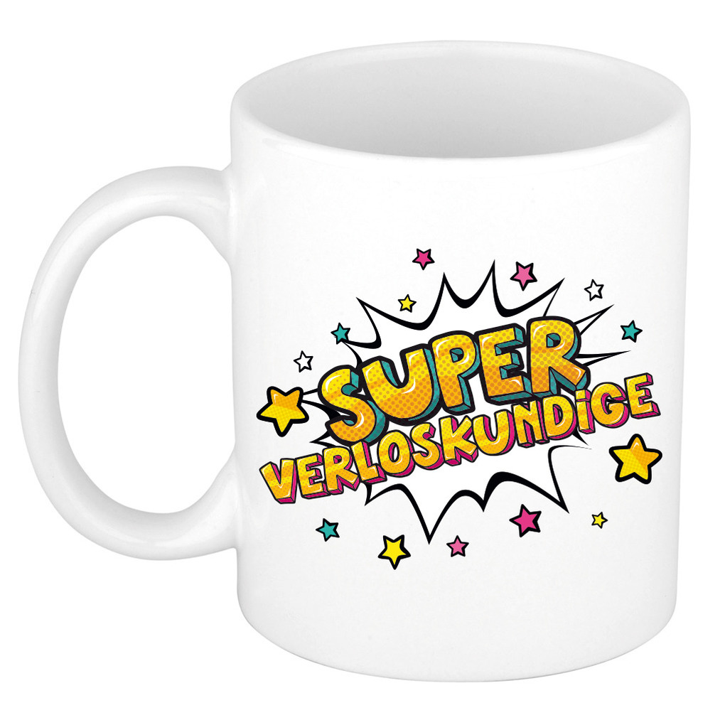 Super verloskundige cadeau mok / beker wit met sterren 300 ml -