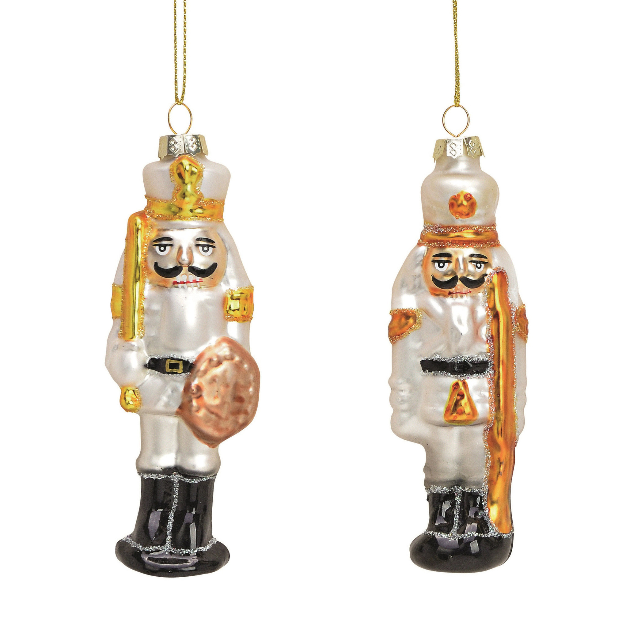 Kersthangers notenkrakers soldaten - 2x st - 12 cm - glas - kerstornamenten -