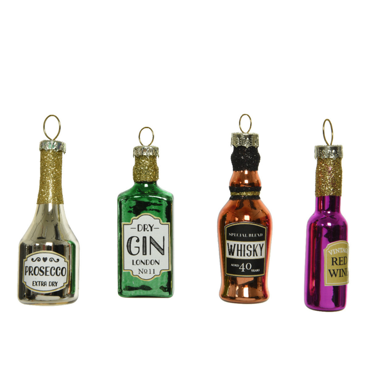 Decoris Kersthangers - 4x - flessen drank - glas - 6.5 cm -