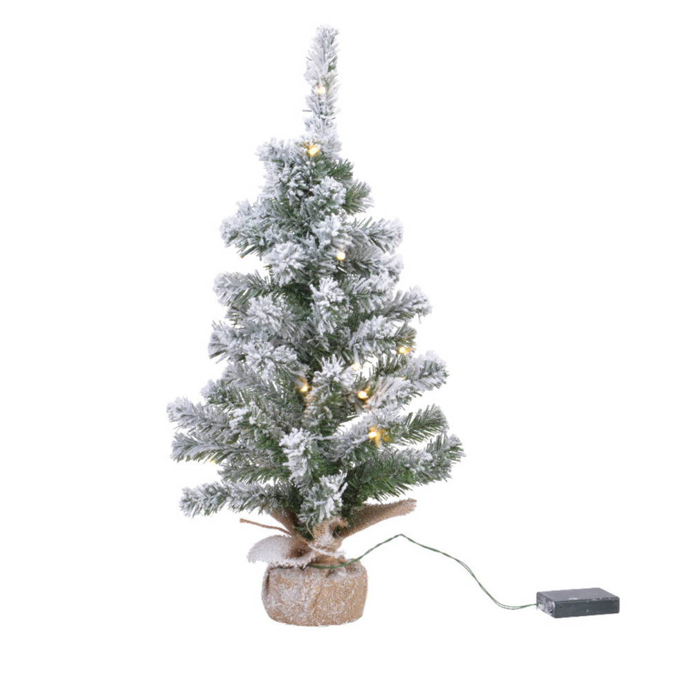 Kunstboom/kunst kerstboom met sneeuw en licht 75 cm -