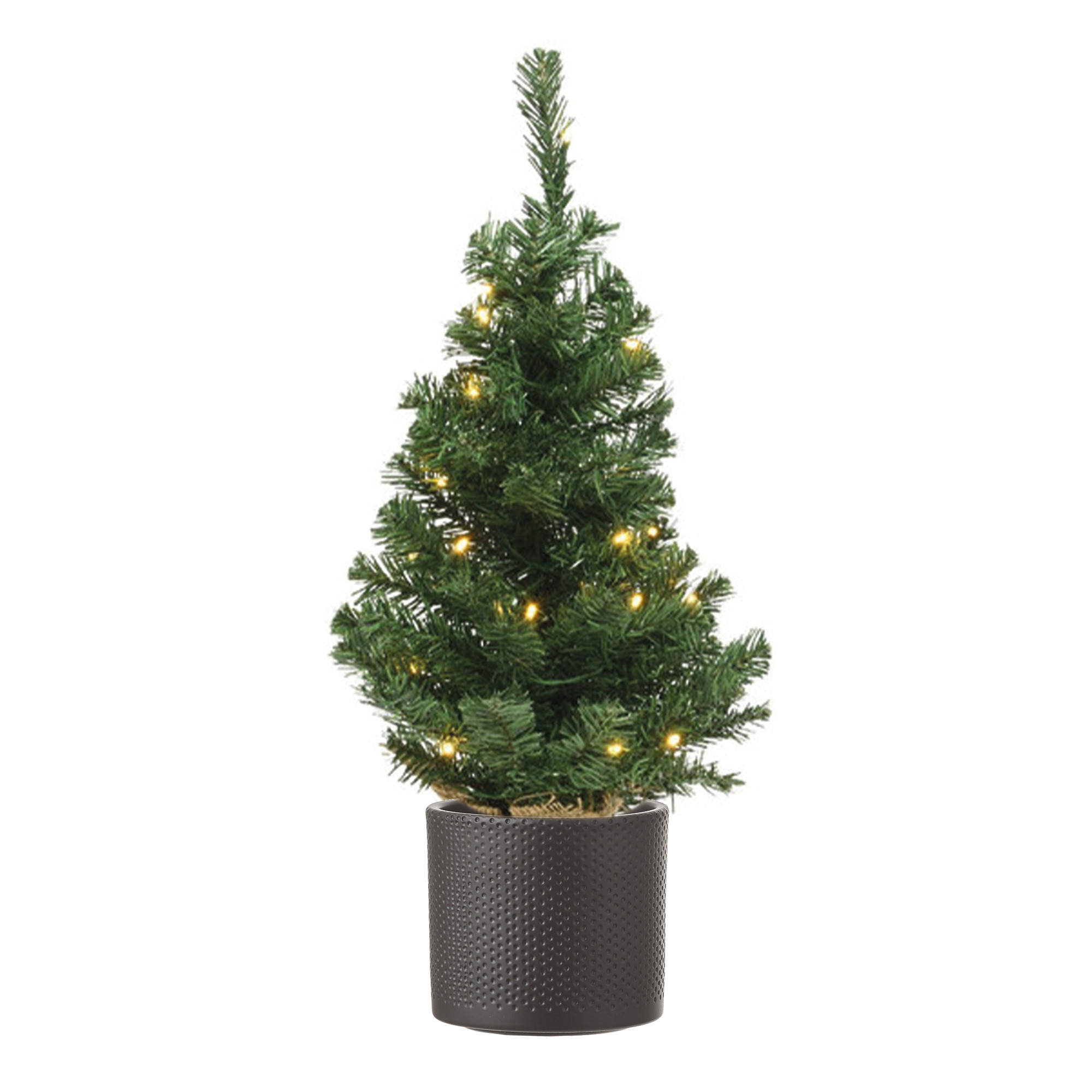 Volle kunst kerstboom 75 cm met verlichting inclusief donkergrijze pot -