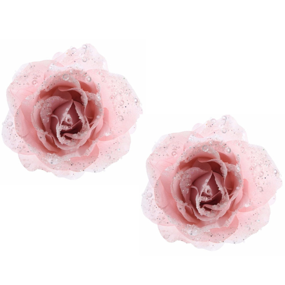 6x stuks kerstboom decoratie rozen poeder roze 14 cm -