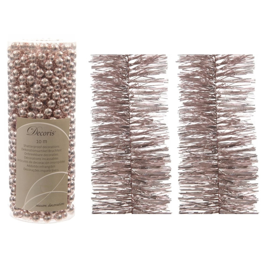 Kerstversiering set van 2x stuks folieslingers en 1x stuks kralenslingers lichtroze -