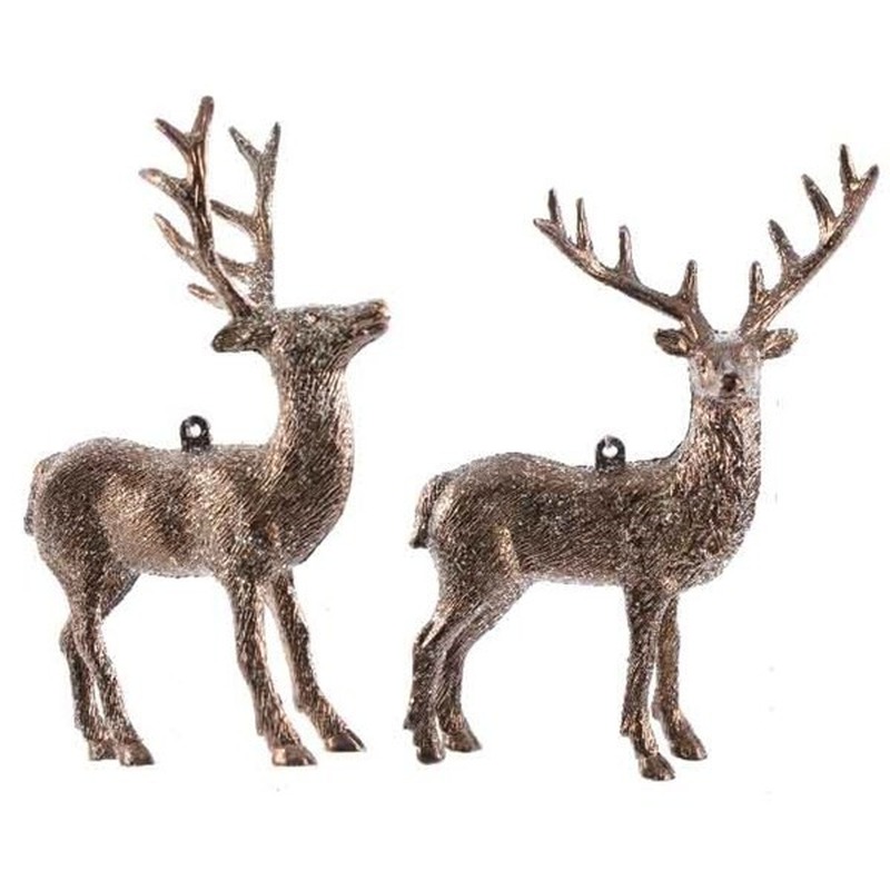 6x Kersthangers figuurtjes hert koperkleur 14 cm -