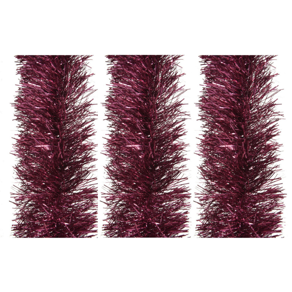 3x stuks kerstboom slingers/lametta guirlandes framboos roze (magnolia) 270 x 10 cm -