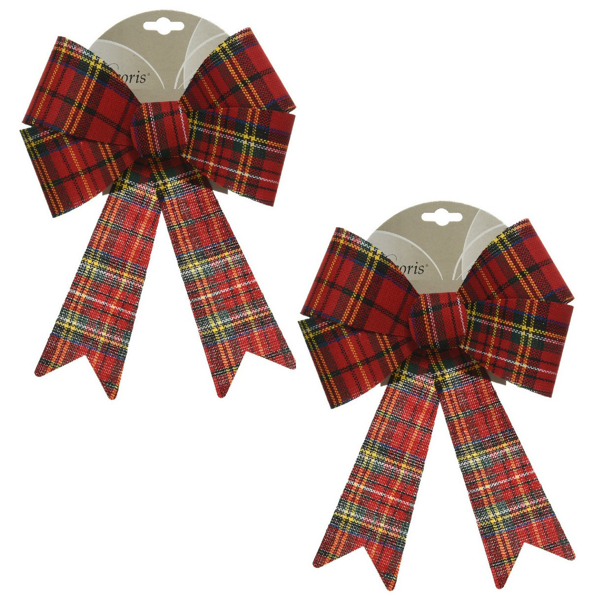 10x Kerstboom decoratie strikken geruit 23 cm -