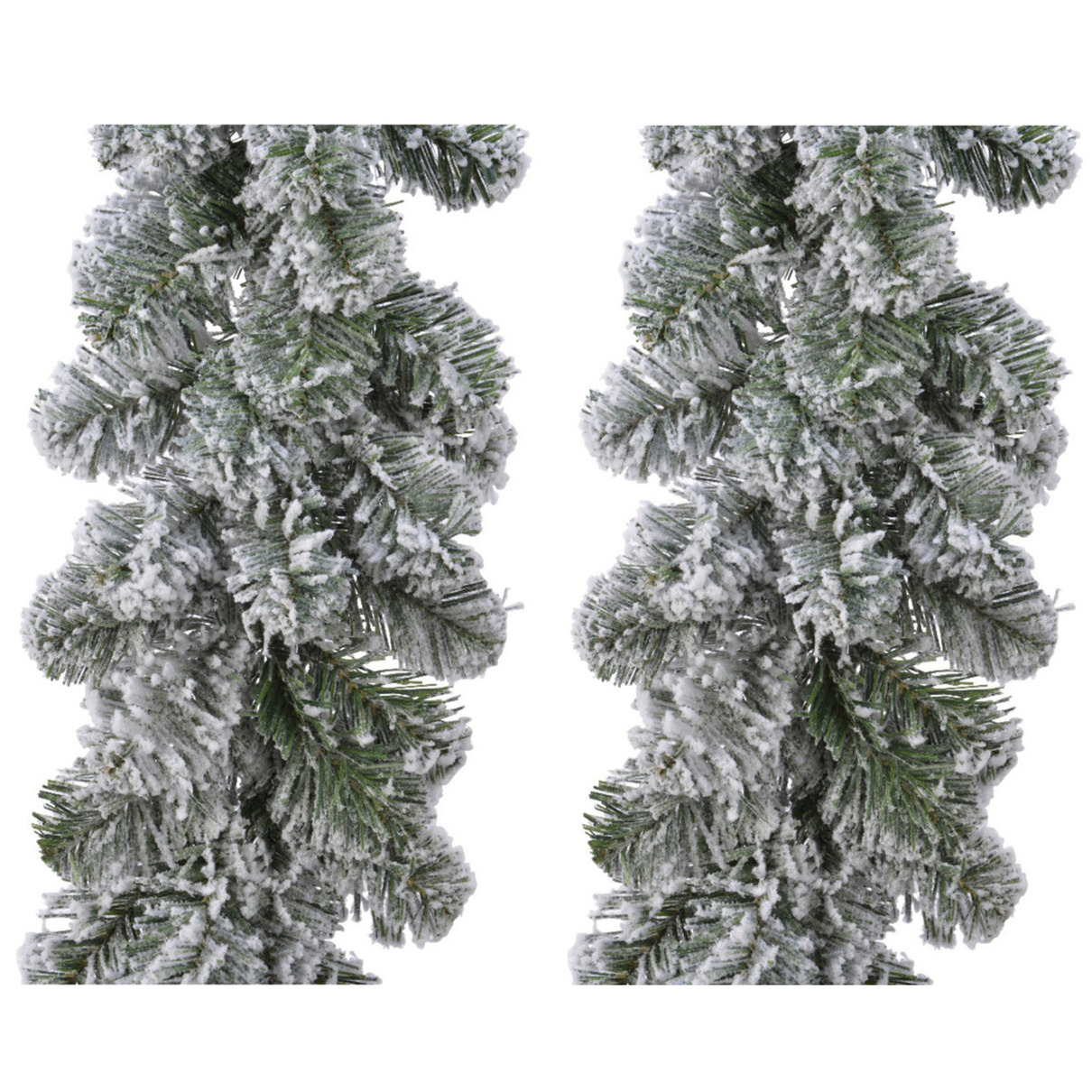 Set van 2x stuks kerst dennenslinger guirlandes groen met sneeuw 20 x 270 cm -