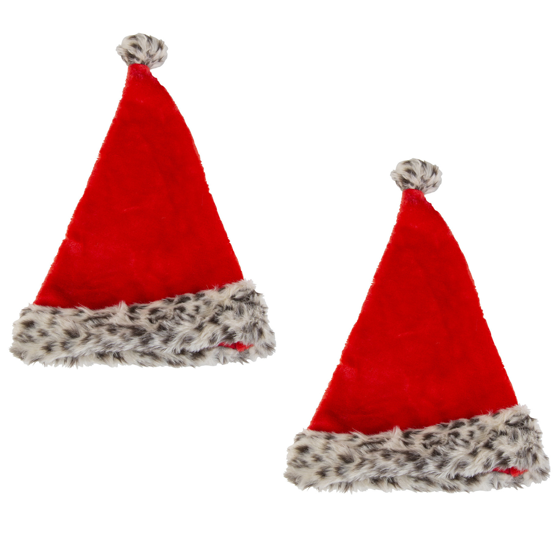 2x stuks pluche kerstmutsen met luipaard print vor volwassenen -