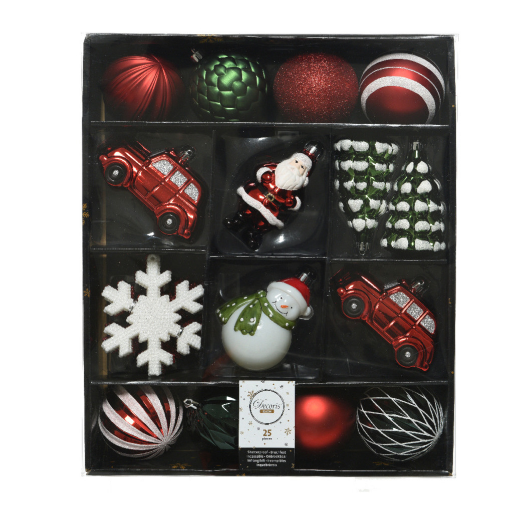 Decoris Kersthangers - 25x - rood/wit/groen - onbreekbaar -