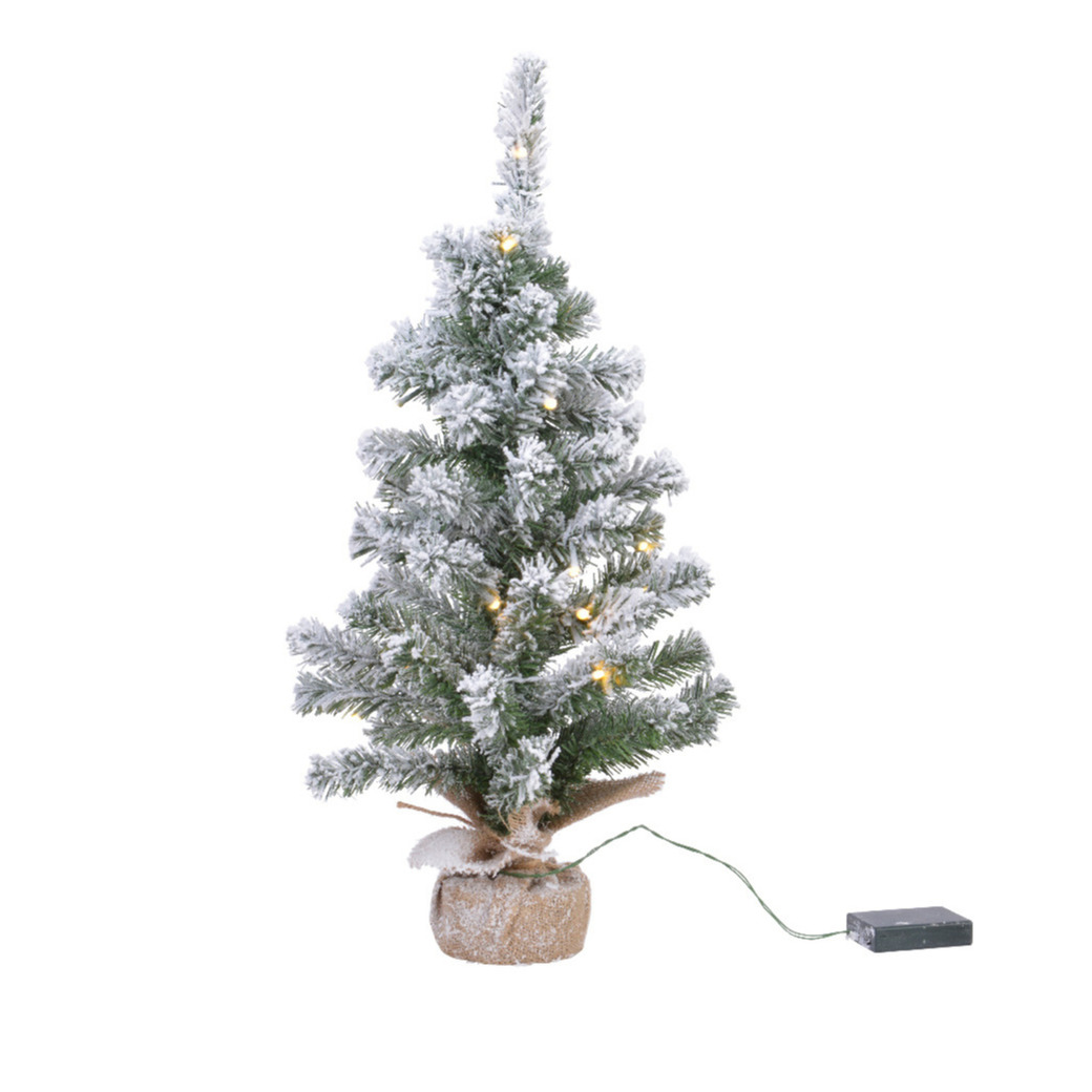 Kunstboom/kunst kerstboom met sneeuw en licht 60 cm -