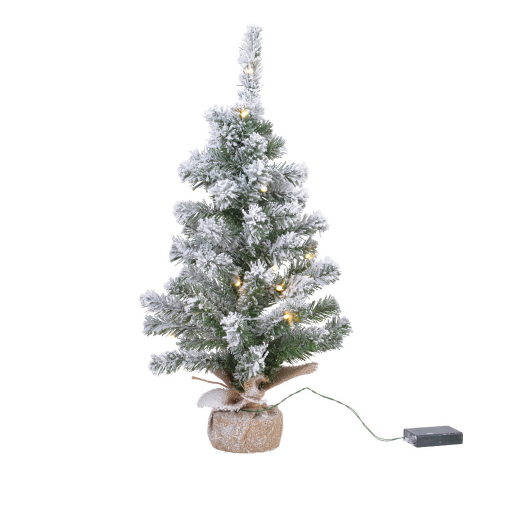 Kunstboom/kunst kerstboom met sneeuw en licht 90 cm -