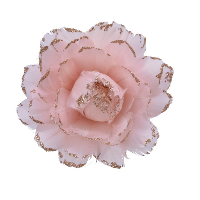 Kerstboom bloem - op clip - lichtroze - 11 cm - kunststof - kerstversiering -