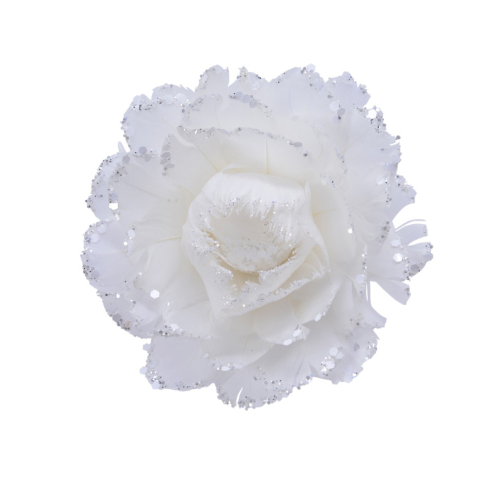 Kerstboom bloem - op clip - wit - 11 cm - kunststof - kerstversiering -