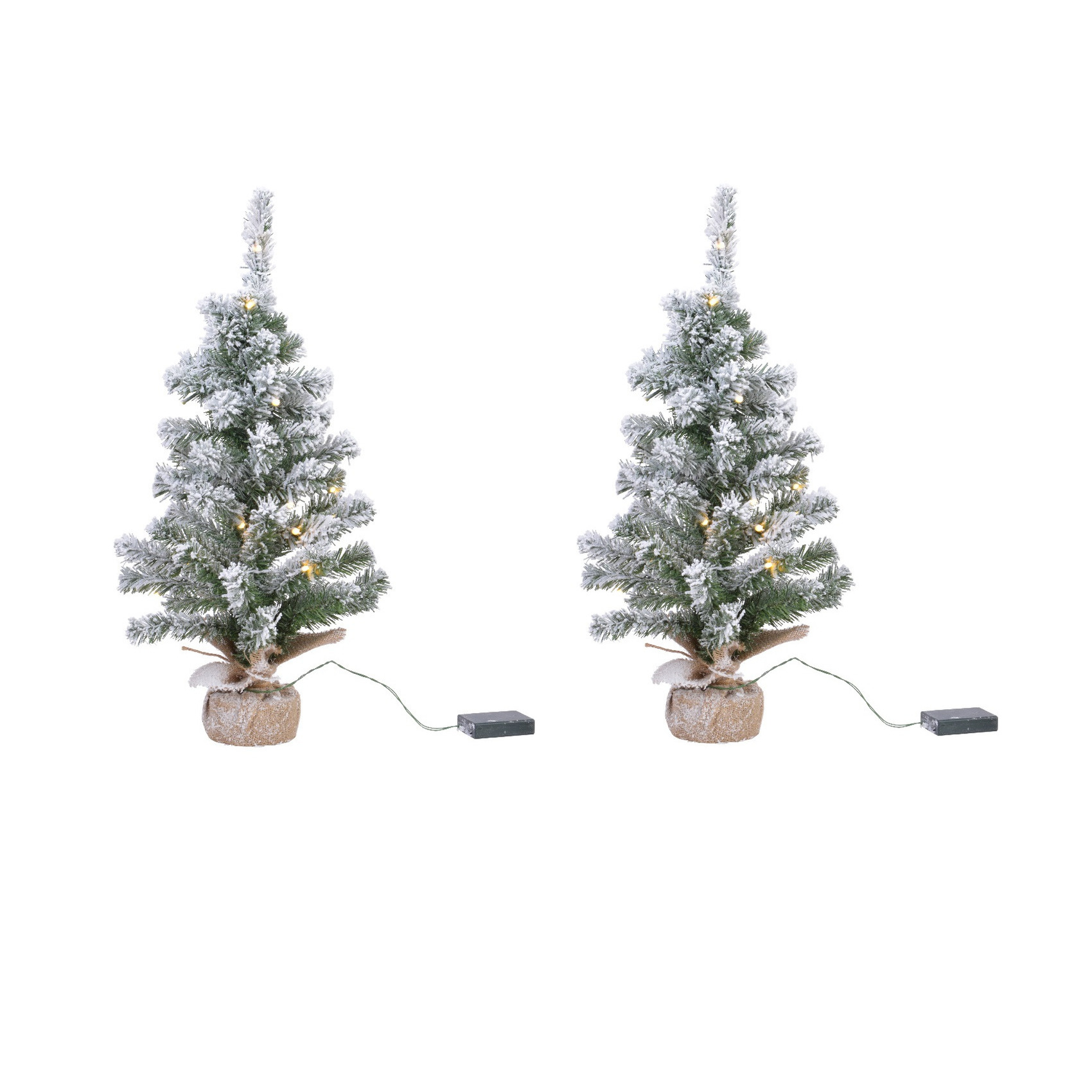 2x stuks kunstboom/kunst kerstboom met sneeuw en licht 60 cm -
